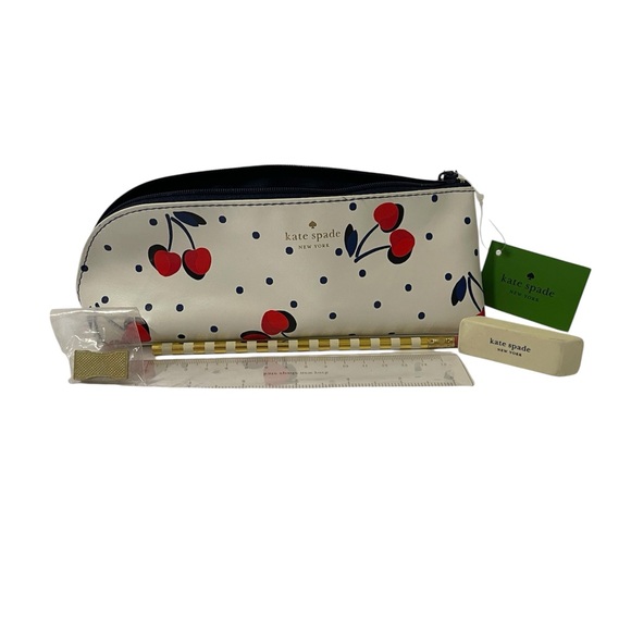 kate spade Other - Kate Spade Vintage Cherry & Polka Dot Pencil Case with Accessories - NWT *